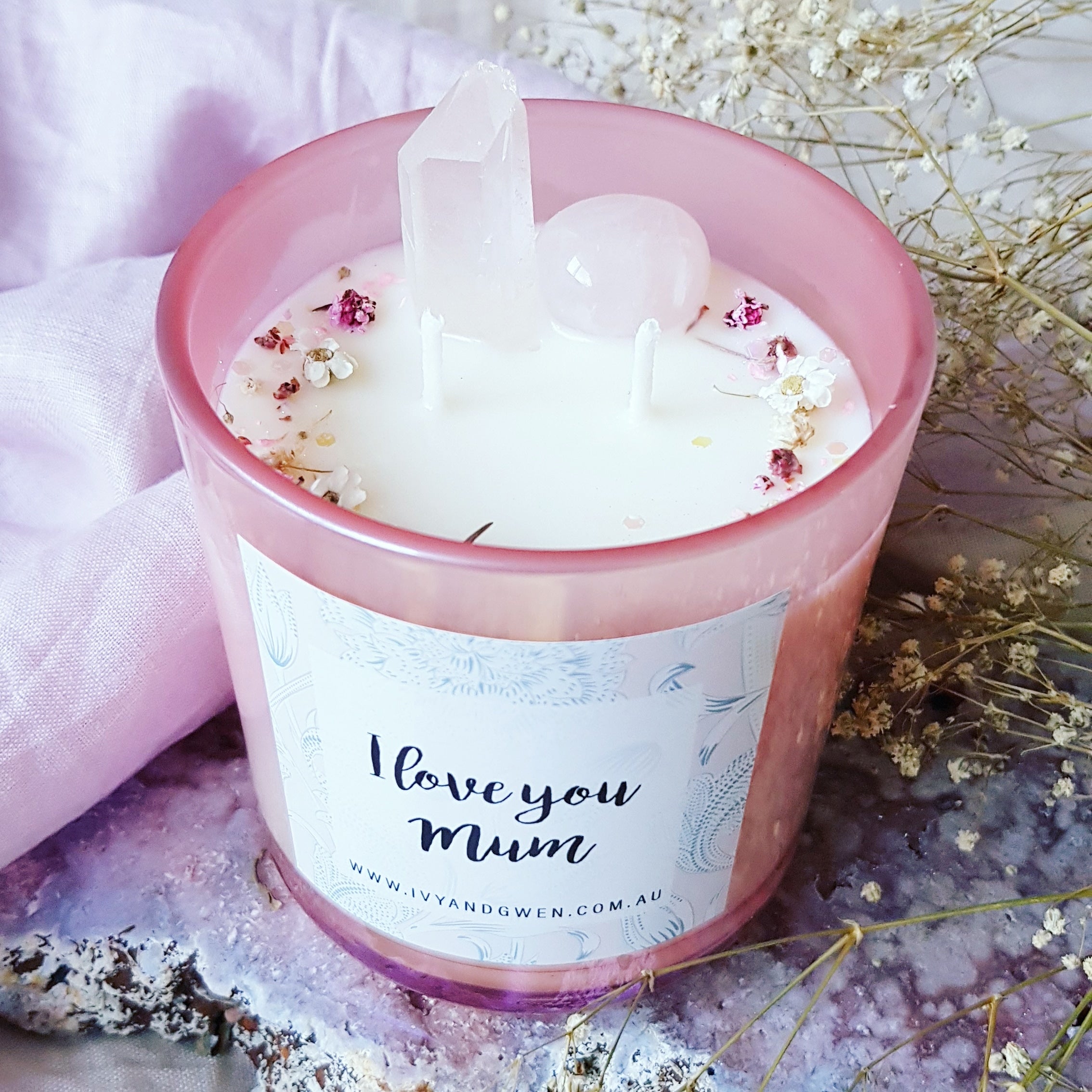 Mothers Day Crystal Candle - Rose Quartz