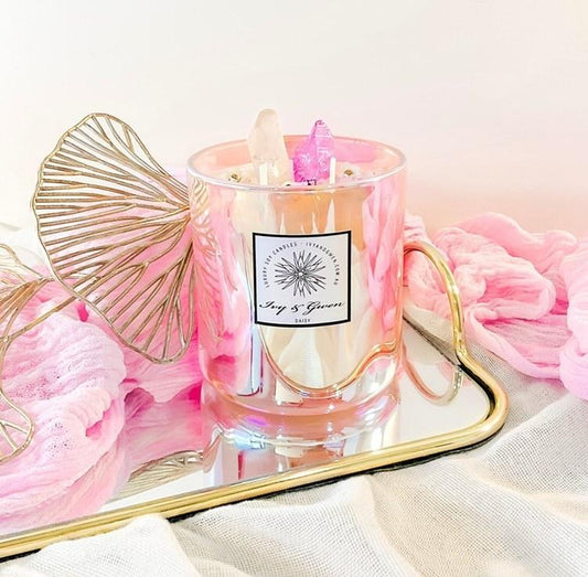 Holographic Crystal Candle - Aura Quartz Pink