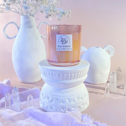 Crystal Candle - Rose Quartz and Clear Quartz Crystal